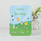 Persoonlijke kleurrijke paaseieren Hunt Bunny Chic Feestdagenkaart (Staand voorkant)