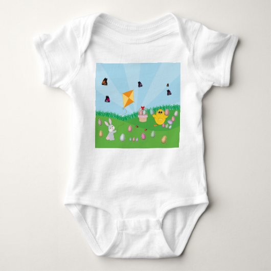 Persoonlijke kleurrijke paaseieren Hunt Bunny Chic Romper (Voorkant)