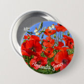 Persoonlijke kleurrijke papaver-veldenkaart ronde button 7,6 cm (Voorkant /achterkant)