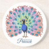 Persoonlijke Kleurrijke Pauw Illustratie Zandsteen Onderzetter (Voorkant)