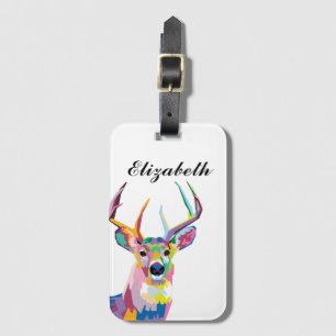 Persoonlijke kleurrijke Pop Art Deer Bagagelabel