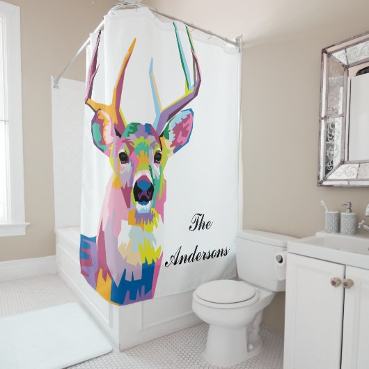 Persoonlijke kleurrijke Pop Art Deer Douchegordijn (In situ)