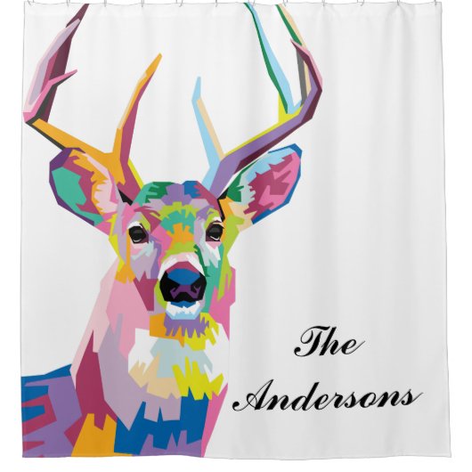 Persoonlijke kleurrijke Pop Art Deer Douchegordijn (Voorkant)