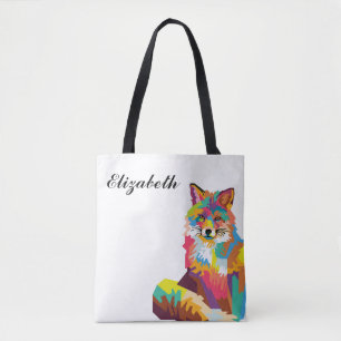 Persoonlijke kleurrijke Pop Art Fox Tote Bag