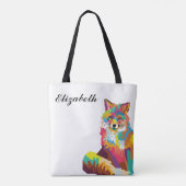 Persoonlijke kleurrijke Pop Art Fox Tote Bag (Achterkant)
