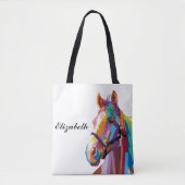 Persoonlijke kleurrijke Pop Art Horse Tote Bag (Voorkant)