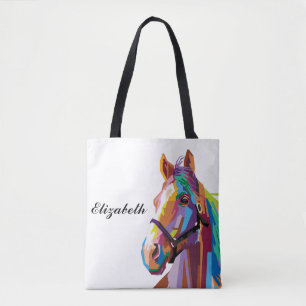 Persoonlijke kleurrijke Pop Art Horse Tote Bag