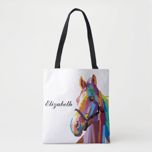 Persoonlijke kleurrijke Pop Art Horse Tote Bag (Voorkant)