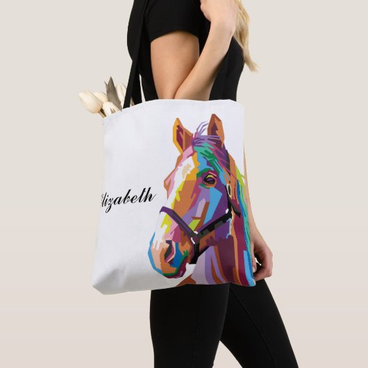 Persoonlijke kleurrijke Pop Art Horse Tote Bag (Dichtbij)