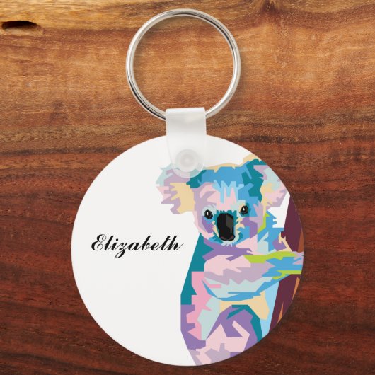 Persoonlijke kleurrijke Pop Art Koala Sleutelhanger (Voorkant)