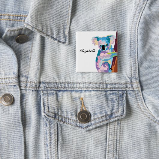 Persoonlijke kleurrijke Pop Art Koala Vierkante Button 5,1 Cm (In situ)