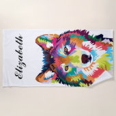 Persoonlijke kleurrijke Pop Art Wolf Strandlaken (Voorkant)