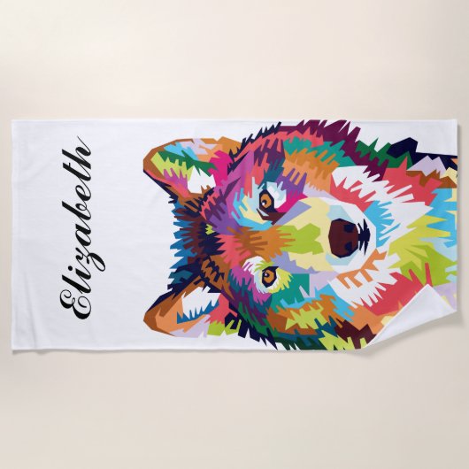 Persoonlijke kleurrijke Pop Art Wolf Strandlaken (Voorkant)
