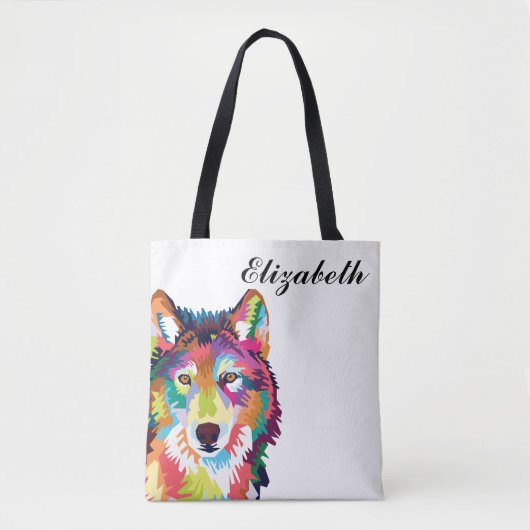 Persoonlijke kleurrijke Pop Art Wolf Tote Bag (Voorkant)