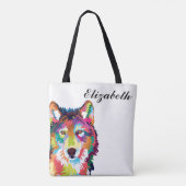 Persoonlijke kleurrijke Pop Art Wolf Tote Bag (Achterkant)