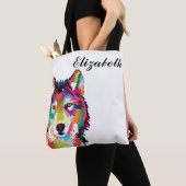 Persoonlijke kleurrijke Pop Art Wolf Tote Bag (Dichtbij)