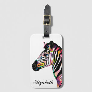 Persoonlijke kleurrijke Pop Art Zebra Bagagelabel