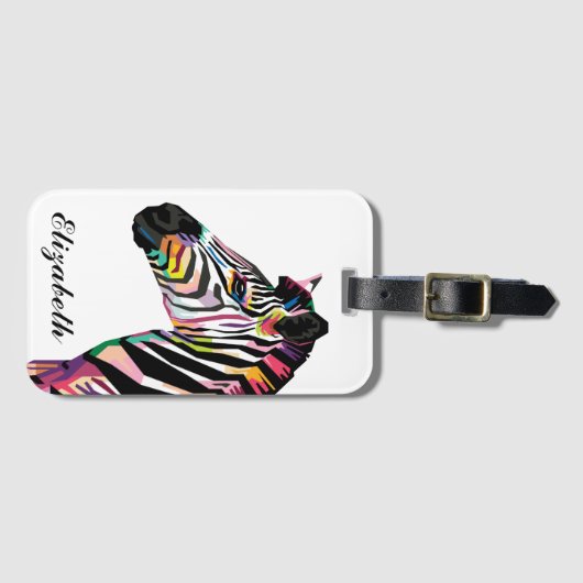 Persoonlijke kleurrijke Pop Art Zebra Bagagelabel (Voorkant (horizontaal))
