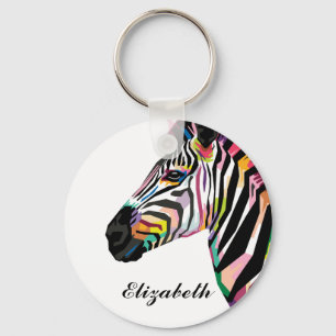Persoonlijke kleurrijke Pop Art Zebra Sleutelhanger