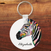 Persoonlijke kleurrijke Pop Art Zebra Sleutelhanger (Voorkant)