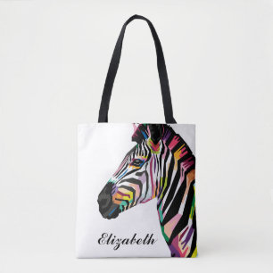 Persoonlijke kleurrijke Pop Art Zebra Tote Bag