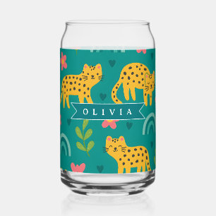 Persoonlijke Kleurrijke Pret Luipaard Jungle Naam Blikvorm Glas