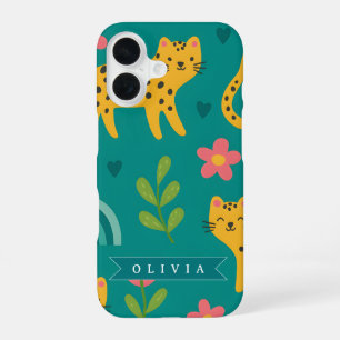 Persoonlijke Kleurrijke Pret Luipaard Jungle Naam  iPhone 16 Hoesje