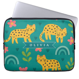 Persoonlijke Kleurrijke Pret Luipaard Jungle Naam  Laptop Sleeve