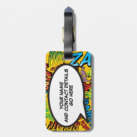 Persoonlijke Kleurrijke Pret Moderne Stripboek Bagagelabel (Achterkant verticaal)