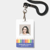 Persoonlijke Kleurrijke School Docent Barcode ID Badge (Voorzijde met lanyard)