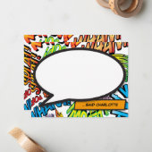 Persoonlijke Kleurrijke Stripboek Spreekwolk Notitiekaartje (Voorkant / Achterkant in situ)