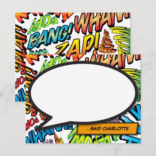 Persoonlijke Kleurrijke Stripboek Spreekwolk Notitiekaartje (Voorkant / Achterkant)