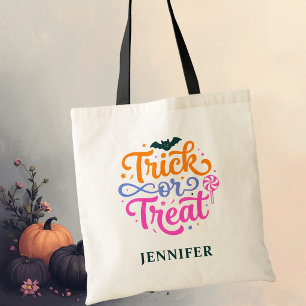Persoonlijke Kleurrijke Trick or Treat Halloween Tote Bag