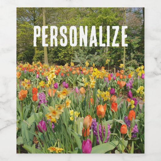Persoonlijke Kleurrijke Tulpenbloementuin Wijn Etiket (Enkel label)