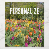 Persoonlijke Kleurrijke Tulpentuin Wijn Etiket (Enkel label)
