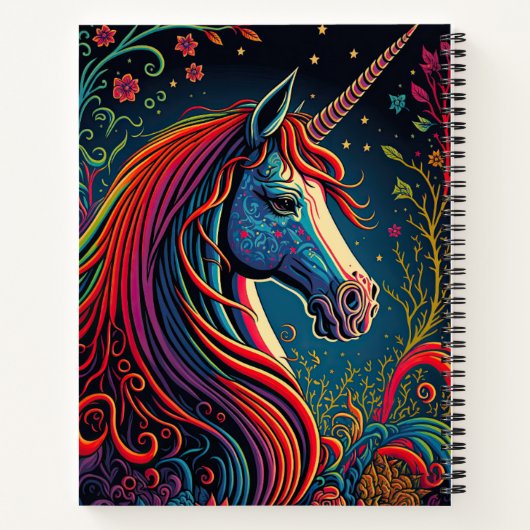 Persoonlijke kleurrijke Unicorn en Flowers Notitieboek (Achterkant)