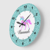 Persoonlijke kleurrijke Unicorn Grote Klok (Hoek)