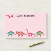 Persoonlijke kleurrijke Waterverf Dinosaur Girl Post-it® Notes (Op bureau)