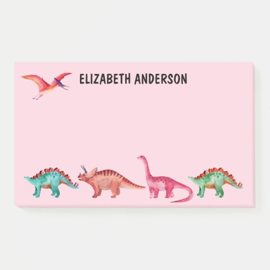 Persoonlijke kleurrijke Waterverf Dinosaur Girl Post-it® Notes (Voorkant)