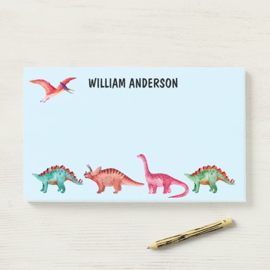 Persoonlijke kleurrijke Waterverf Dinosaur Post-it® Notes (Op bureau)