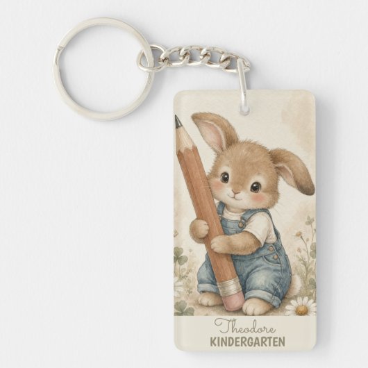 Persoonlijke kleuterklas knuffel konijn sleutelhanger (Voorkant)