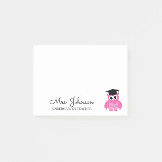 Persoonlijke kleuterleerkracht roze uil post-it® notes (Voorkant)