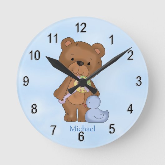 Persoonlijke klokjongen Baby Teddy Bear Ronde Klok (Voorkant)