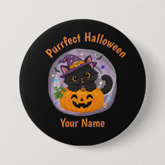 Persoonlijke knop met een zwart poesje voor Hallow Ronde Button 7,6 Cm