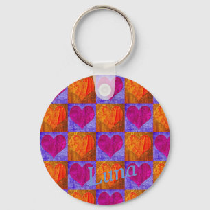 Persoonlijke knop sleutelhanger - Pop Art Harten