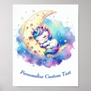 Persoonlijke Knuffel Baby Eenhoorn Slaapt op Maan Poster