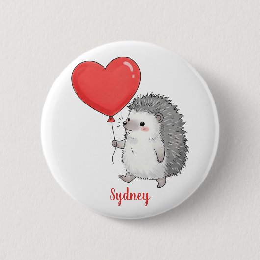 Persoonlijke knuffel Egel met Hart Ballon Ronde Button 5,7 Cm (Voorkant)