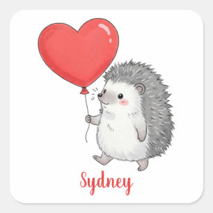 Persoonlijke knuffel Egel met Hart Ballon Vierkante Sticker