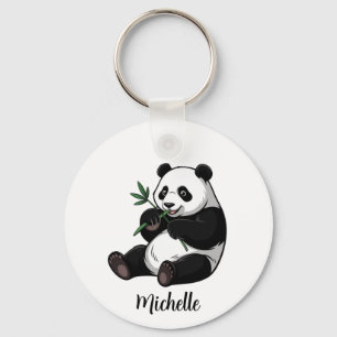 Persoonlijke knuffel panda beer met groene bamboe sleutelhanger