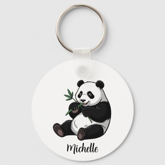 Persoonlijke knuffel panda beer met groene bamboe sleutelhanger (Voorkant)
